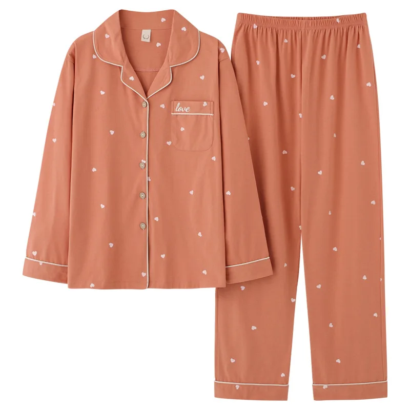 

Cotton pajamas women's long-sleeved spring and autumn models plus size loose two-piece summer thin section women's home wear