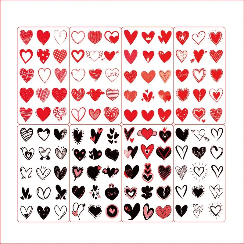 Временная тату-наклейка с сердечком 8 шт цвет в ассортименте