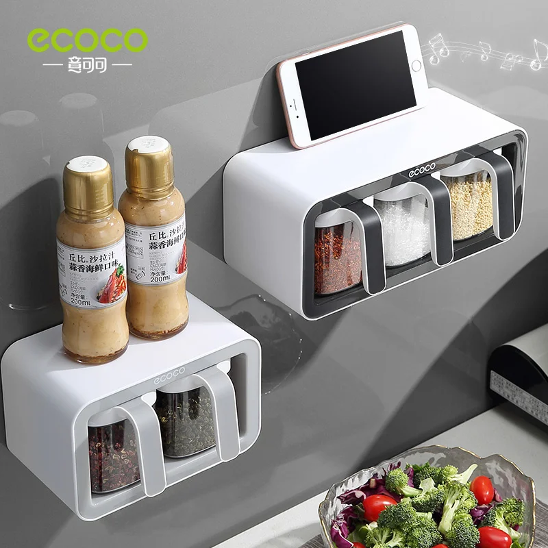 

forECOCO Wall Mounted Seasoning Box Spice Storage Rack Seasoning Organizer Kitchen Accessories Salt Jar Shaker Pepper Container