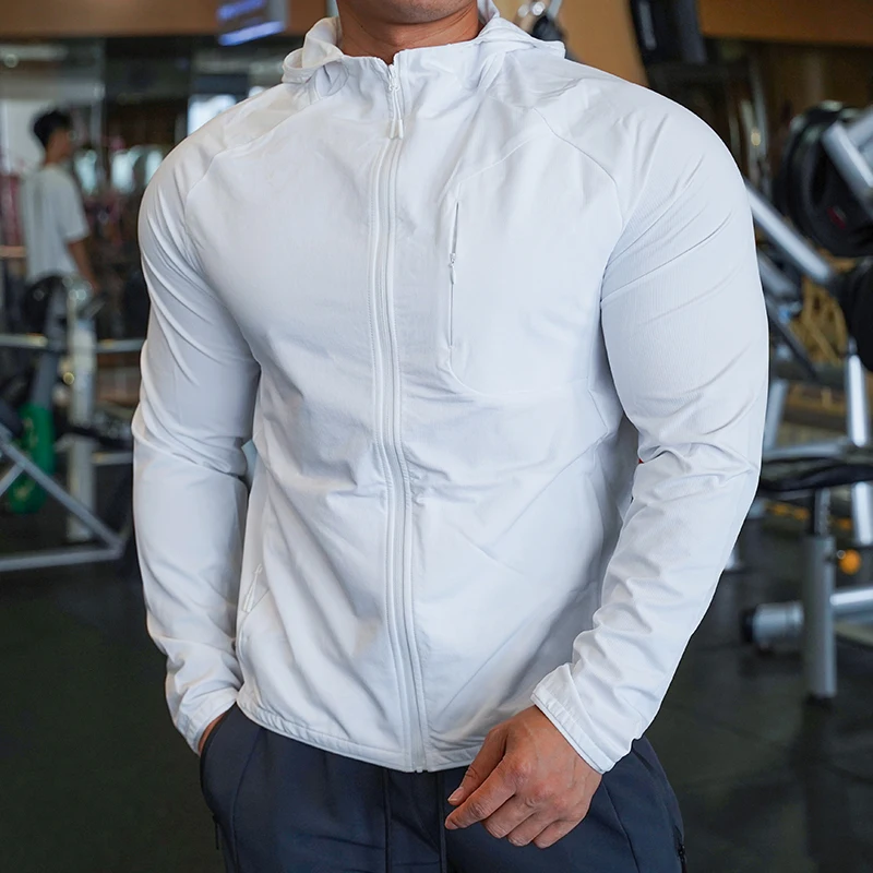 Men's Fitness Sports Hoodies Jackets Coat with Zipper Quick Dry Breathable Running Training Hooded Tops Autumn Casual Sportwear