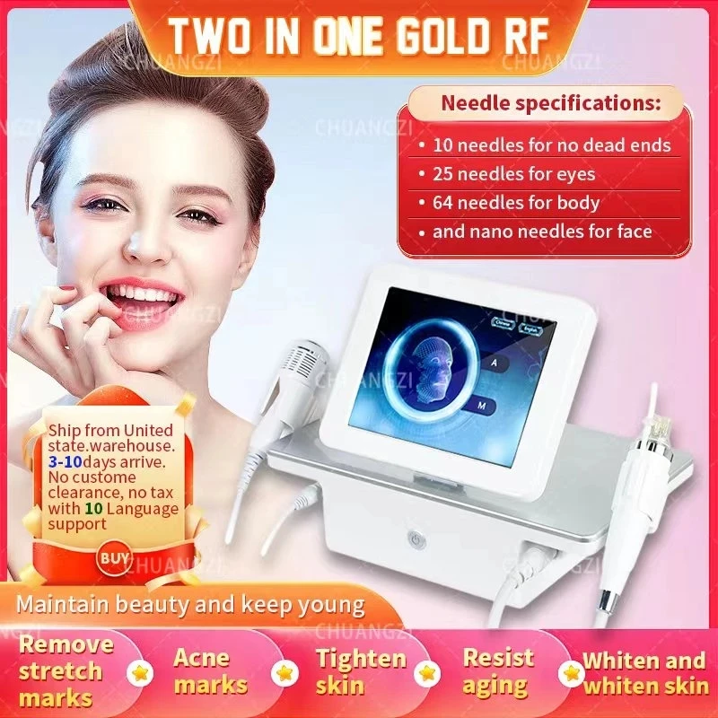 

2023 Score With Cold Hammer 2 In 1 gold RF Machine Skin Tightening Acne Scars Stretch Mark Removal fractional gold RF