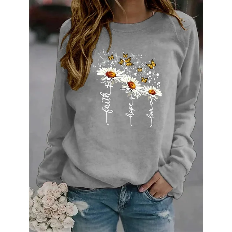 

2022 [New In] Women Casual T Shirt 3D Print Daisy And Butterfly Pattern O-Neck Street Casual Oversized Tops Plus Size