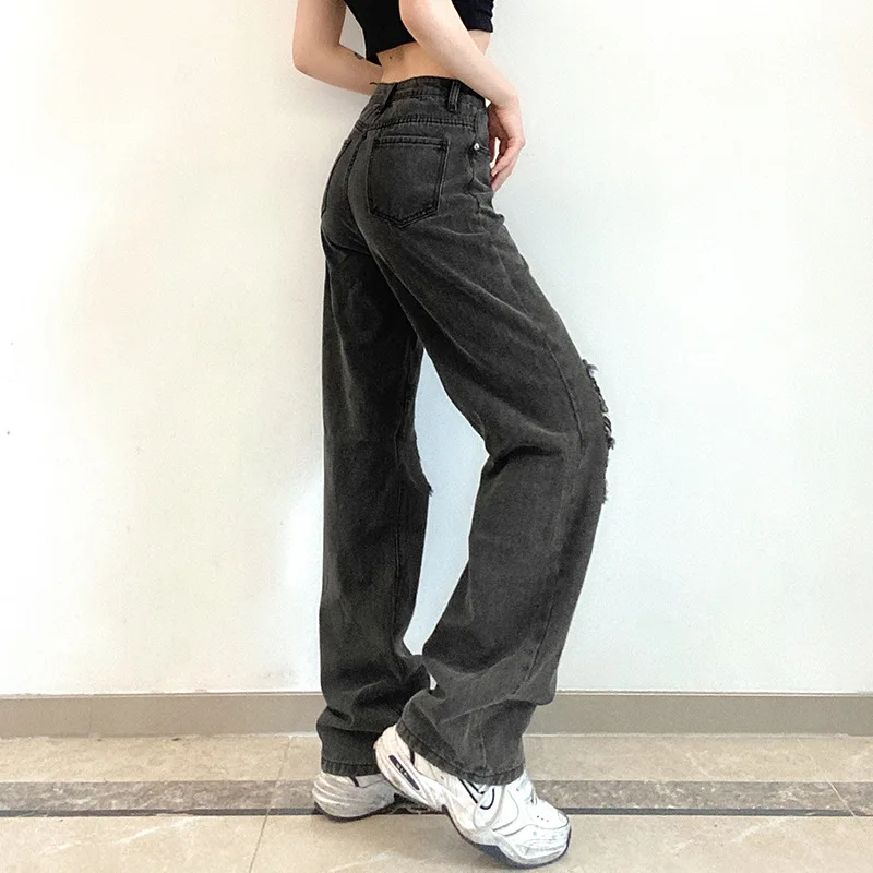 2022 High Quality Hot Sale Comfortable Casual High Waist Loose Wide Leg Women's Jeans New Flared Jeans Mopping Jeans Black