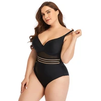 summer new sexy mesh stitching vest backless gathered backless ribbed swimsuit solid color one piece plus size beach swimsuit3xl
