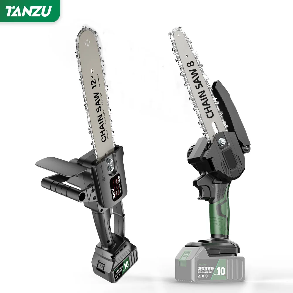6 8 12 16 Inch 21V Brushless Electric Chain Saw Handheld Pruning Woodworking Cutting Tool Garden Branch Cutter Machine TANZU