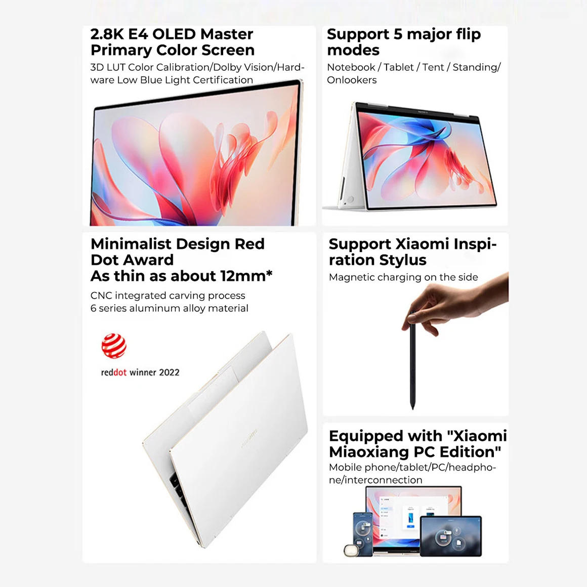 【RUS Stock】Xiaomi Book Air 13 Laptop 13.3'' 2.8K OLED Touch Screen 360° Flip i5 1230U/i7 1250U 16G DDR5 512G/1T SSD Notebook PC |