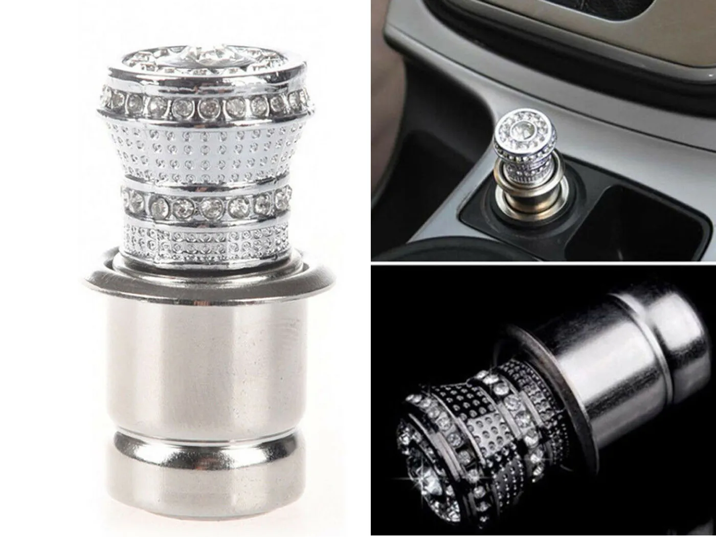

Tobacco Car Lighter Bling Auto Car Socket Tool 12V Silver 1.9x1.1Inches