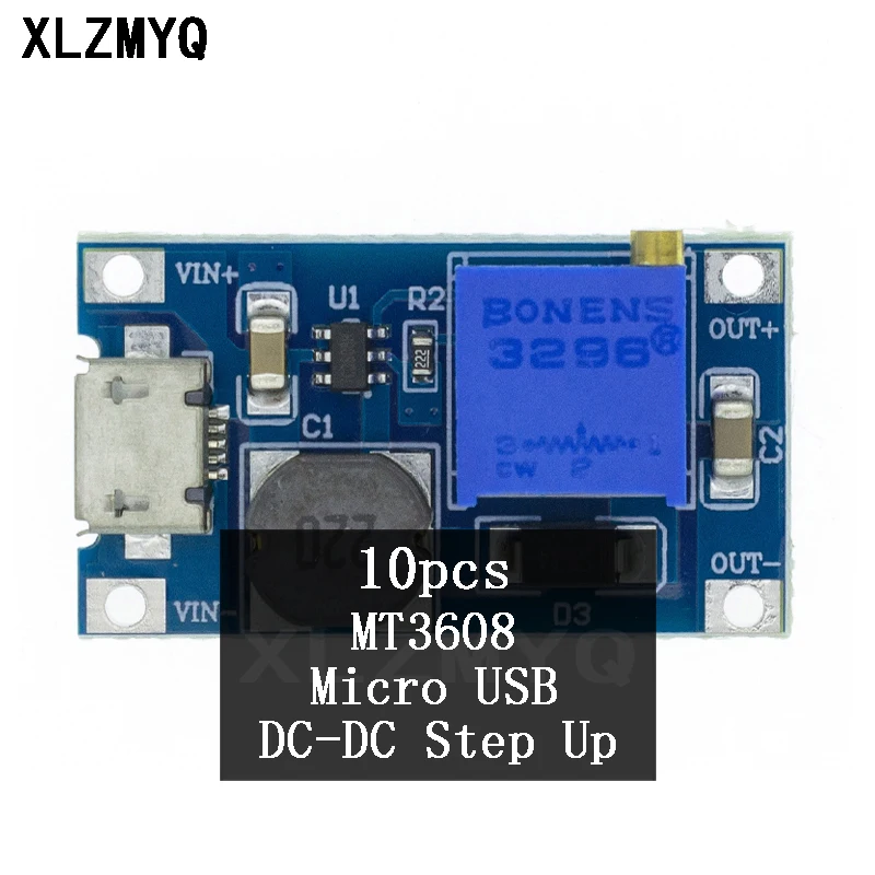 Повышающий усилитель питания MT3608 DC-DC, для замены XL6009 Micro USB 2A, настраиваемая повышающая плата 2-24 В до 28 в, набор «сделай сам», 10 шт.