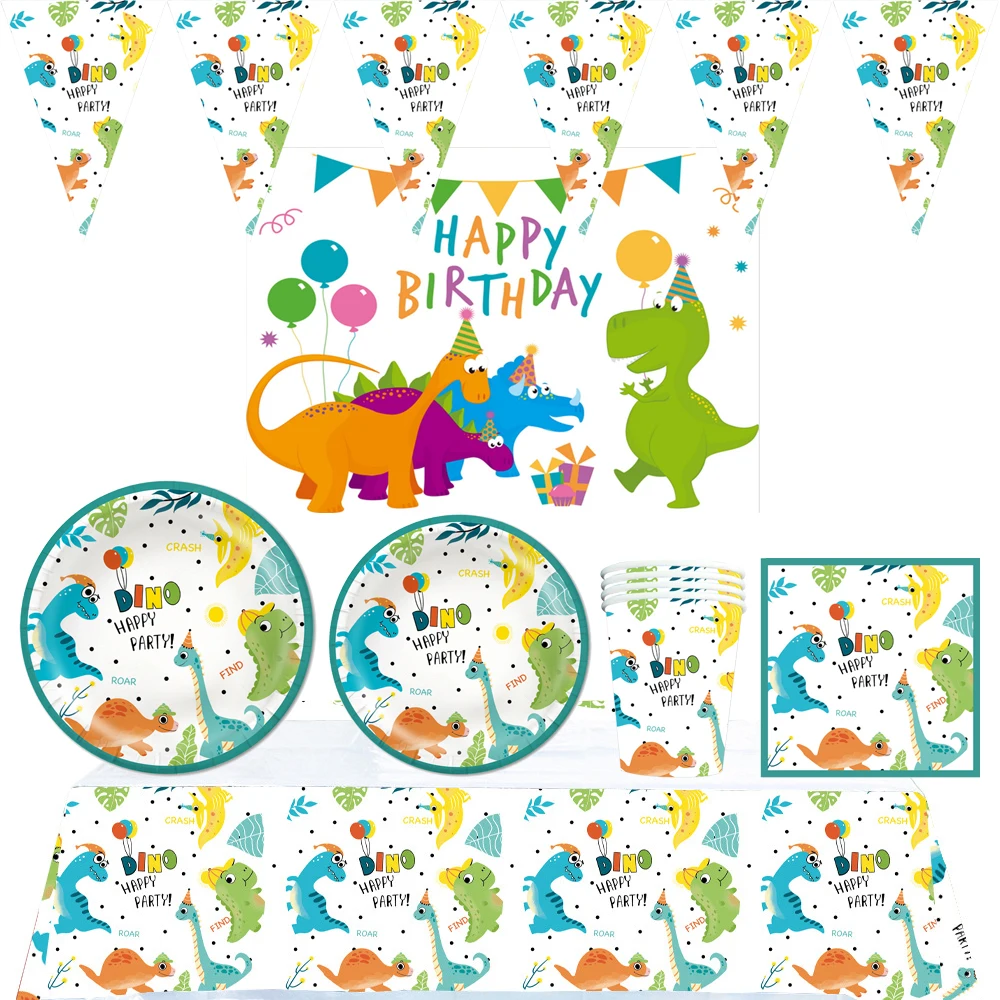 

New Cartoon Disney Dinosaur Birthday Party Decoration Disposable Tableware Cup Dish Balloon Background Baby Shower Kid Boy Gift