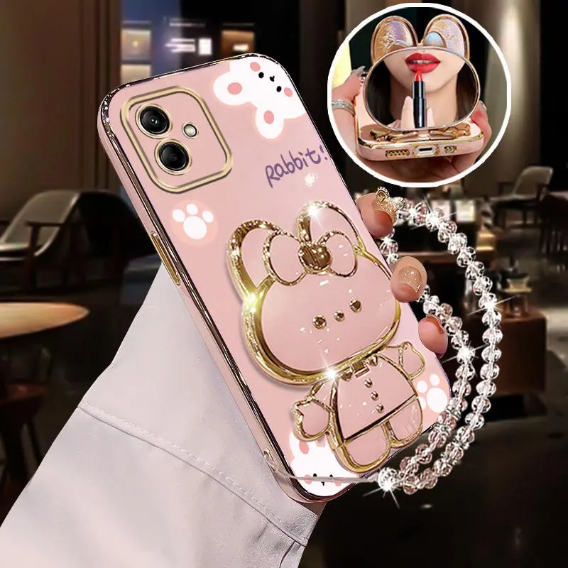 Diamond Strap Rabbit Phone Holder Case For Samsung Galaxy A01 A02 A03 A04 A05 A10 A11 A12 A23 A20S A21S A30 A31 A50 Stand Cover