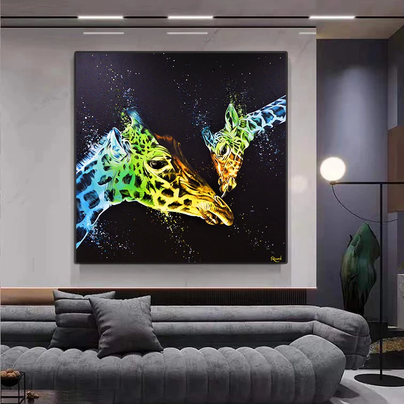 

Giraffe Sweet Kiss Prints Canvas Painting Animal Art Cuadros for Wall Art Posters and Pictures Living Room Home Decor
