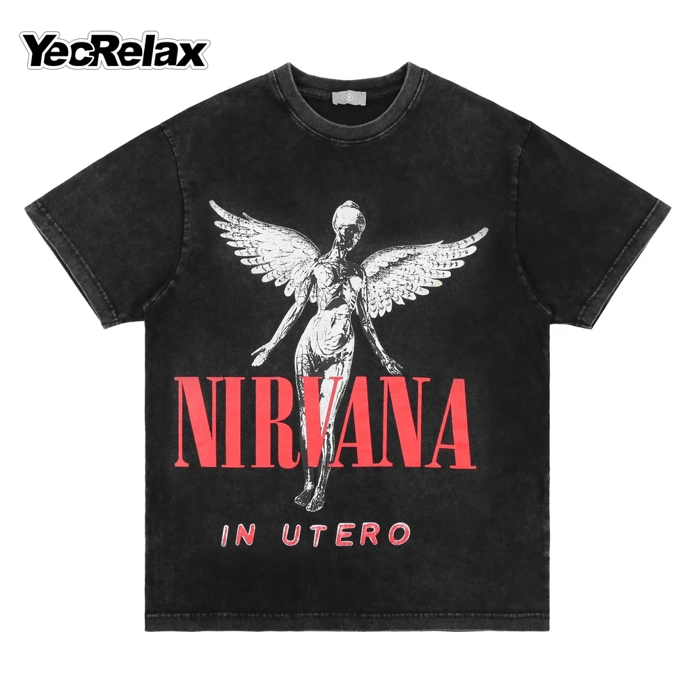 

YECRELAX футболка рок-группы Винтажный Мужской гитарист графический принт потертая мужская летняя уличная одежда Повседневный хлопковый коро...