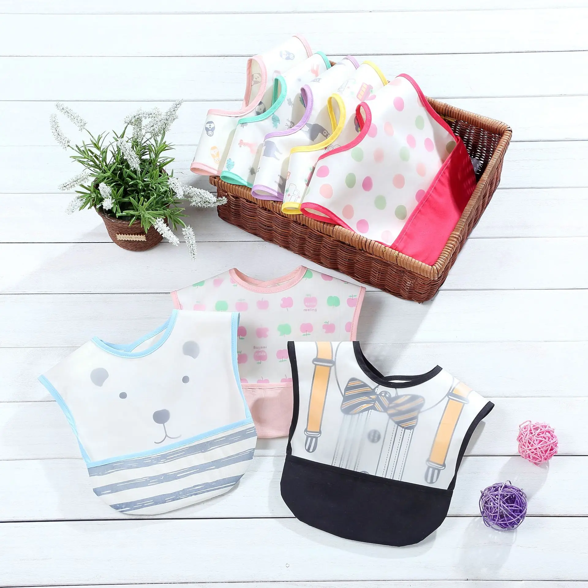 

Baby Bibs with EVA Cover Child Cotton Saliva Towel Waterproof Small Bib Baby Rice Bag Baby Feeding Accessories