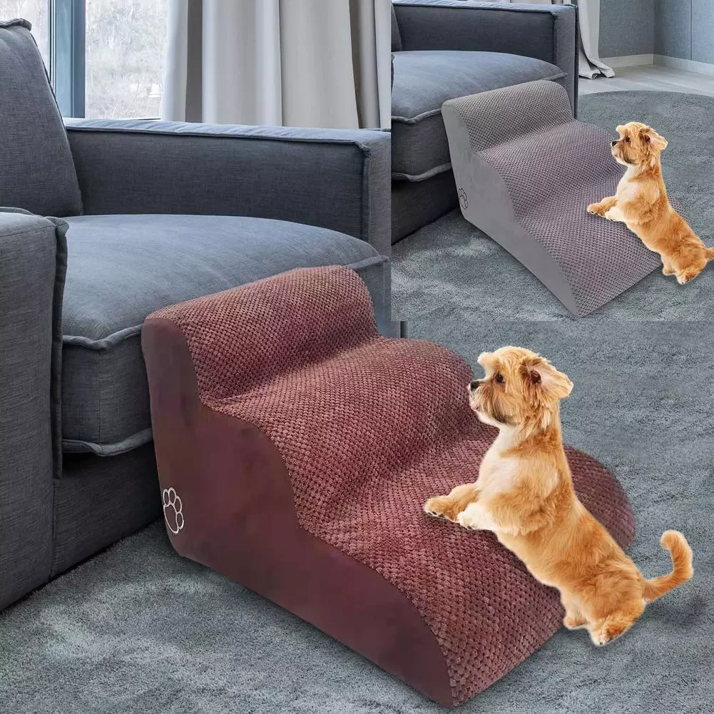 

Pet Steps Dog Stairs 3-Steps Foam Brown Gray Dog Bed Stairs With Removable Cover Anti-slip Dog Cat Ramp Ladder Pet Supplies