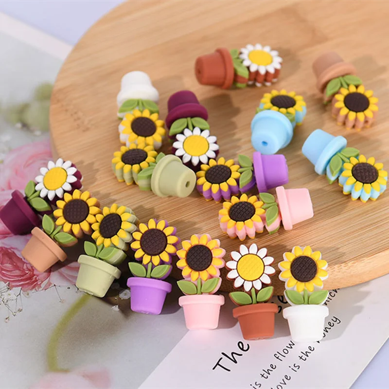 

Цветочный горшок, силиконовые бусины, без бисфенола А, пищевой силикон, детские игрушки для прорезывания зубов, «сделай сам», цепочка для пустышки, бусины, аксессуары