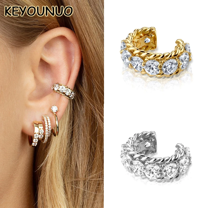 

KEYOUNUO 925 Sterling Silver Zircon Spiral EarCuff Earrings for Women Fake Piercing Clip Earring Wedding Party Jewelry Wholesale