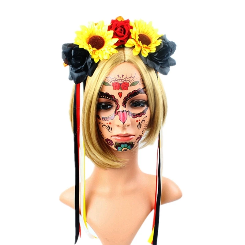 

Halloween Day of the Death Ribbon Flower Hairband Women Cosplay Costume DXAA