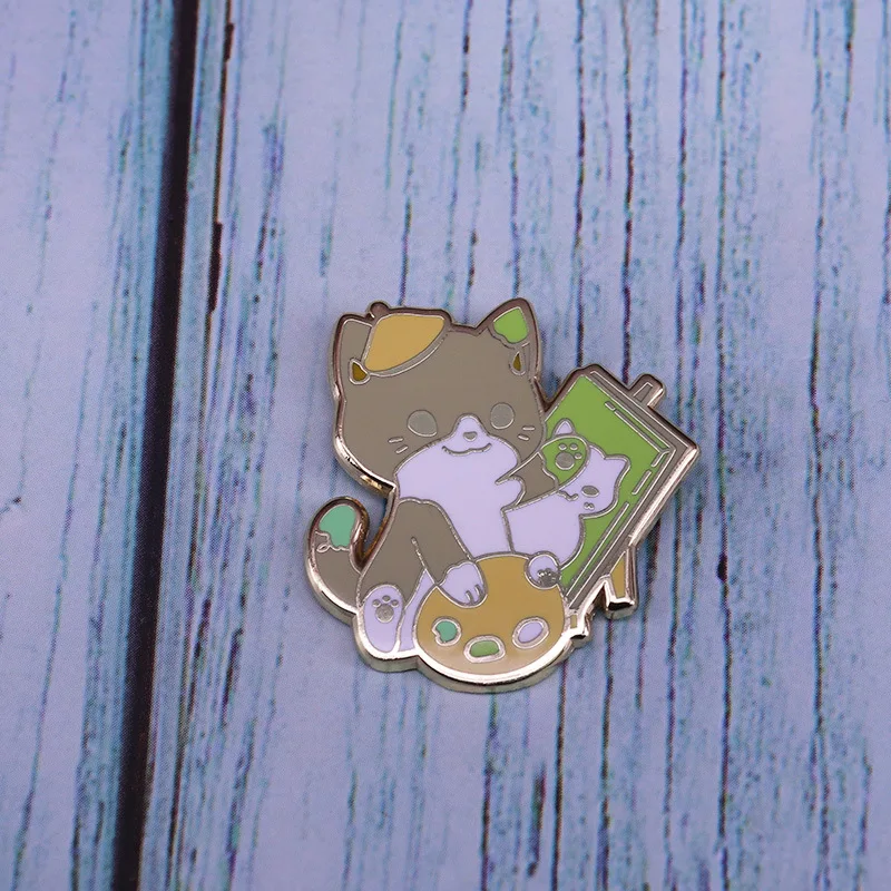 

Cute Artist Cat Brooch Painter Palette Badge Animal Hard Enamel Pin Lapel Pins Brooch for Jewelry Accessory
