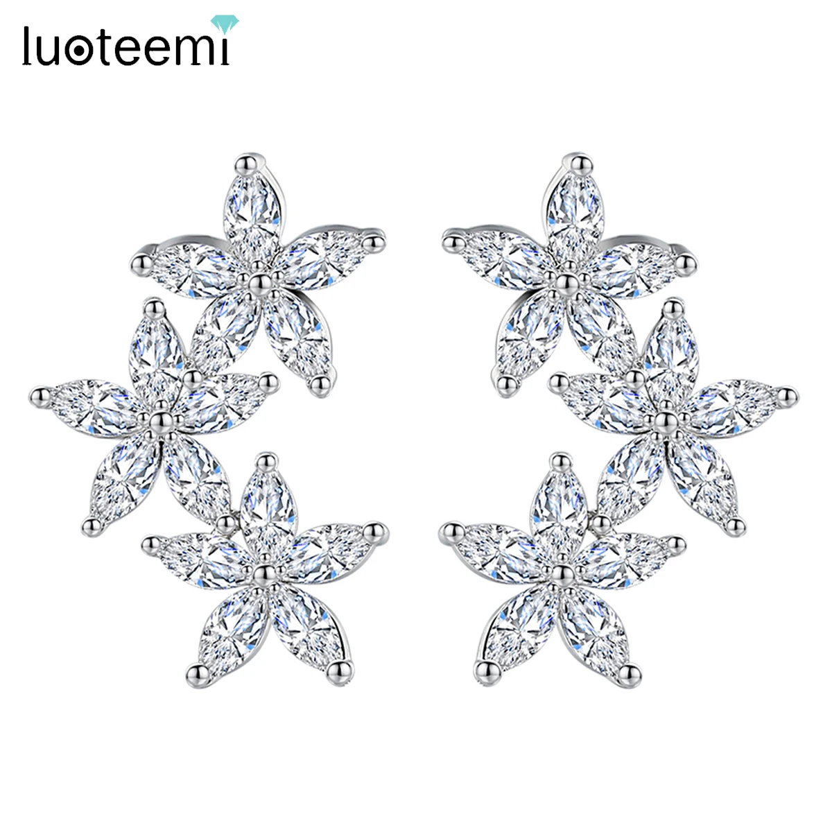 

LUOTEEMI Korean Cute Flowers Stud Earrings for Child Blossoming CZ Stones Kids Girl pendientes Women Wedding Bride Accessories