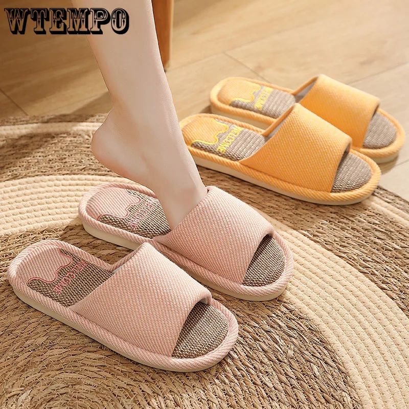 

WTEMPO Linen Slippers Indoor Home Breathable Women Men Slides Linen Couples Anti-slip Sandals Shoes Comfortable Flats Wholesale