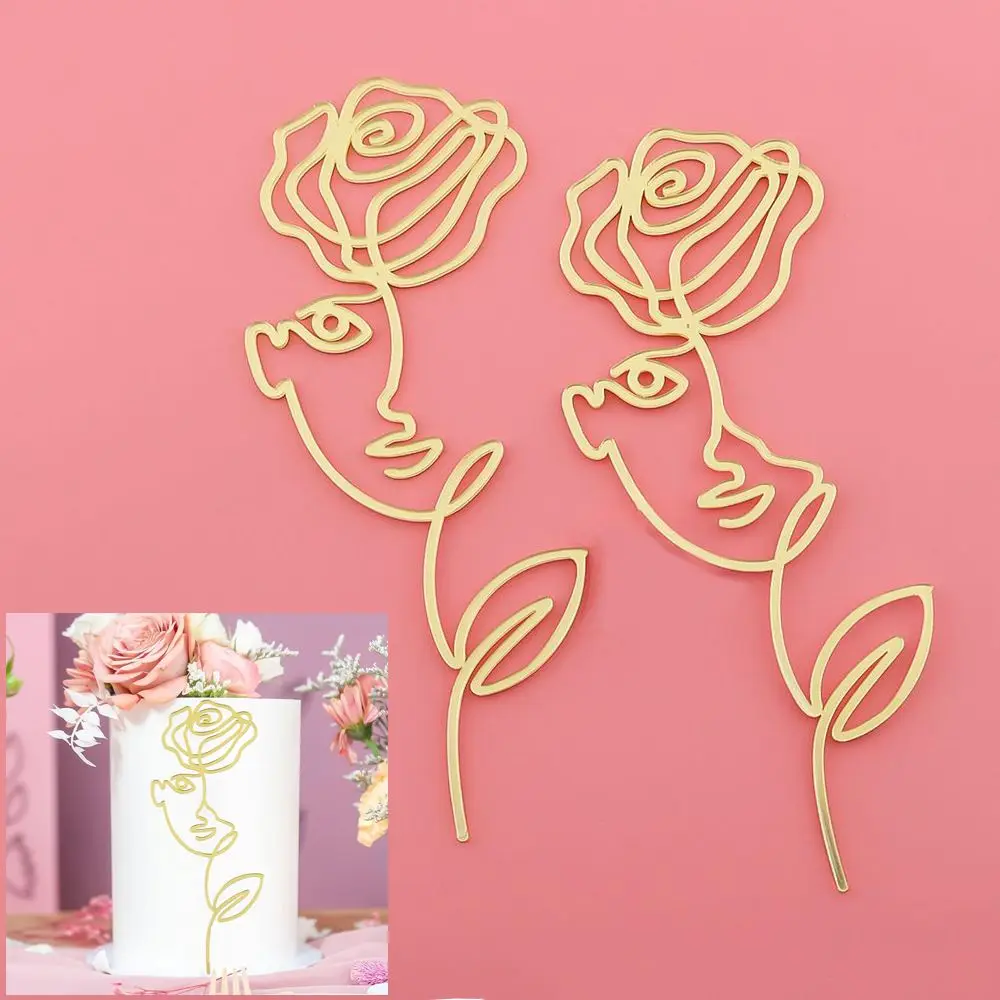 

Home Art Decorating Topper Minimalist Acrylic Wedding Rose Cake Toppers Lady Face Cake Topper Cake Decoration