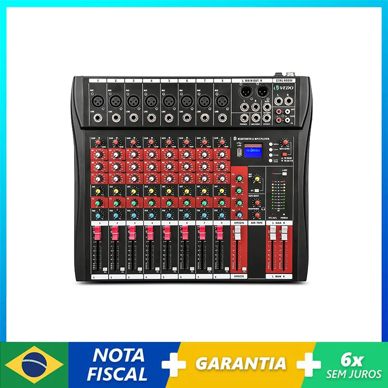 

VEDO 8 Channel Professional USB Mixer Audio Sound Mixing Table Card Digital Effects MP3 Player Consoles Computer Stage Recording
