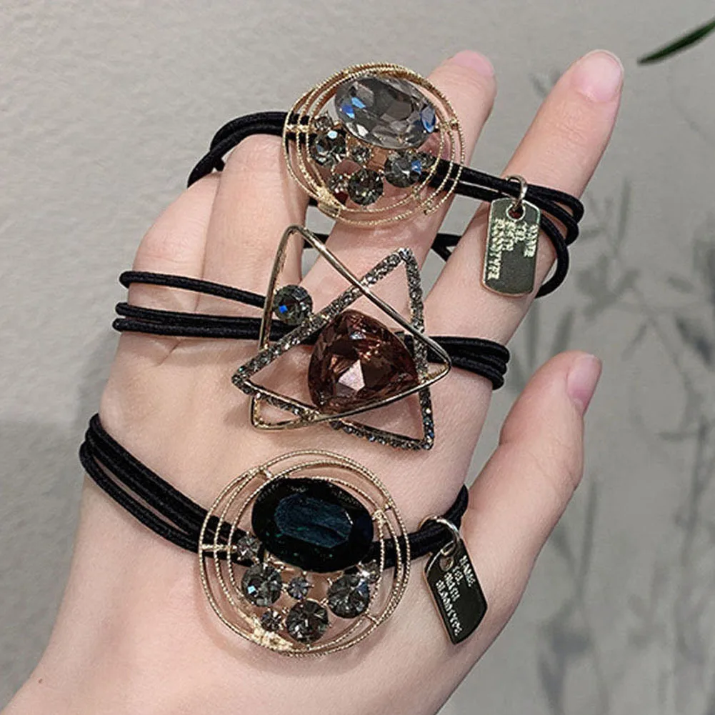 

Geometric Crystal Simple Head Rope Temperament Alloy Headdress Net Red Ins Tie Hair Rope Elastic Rubber Band Female Hair Ring