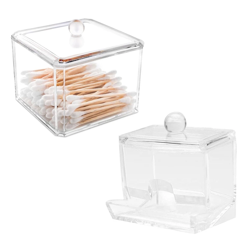 

2 Pcs Cotton Swab Storage Dispenser Clear Cotton Ball Swab Holder, 9.5 X 9.5 X 7.2Cm & 9.5X7.5X9.8Cm