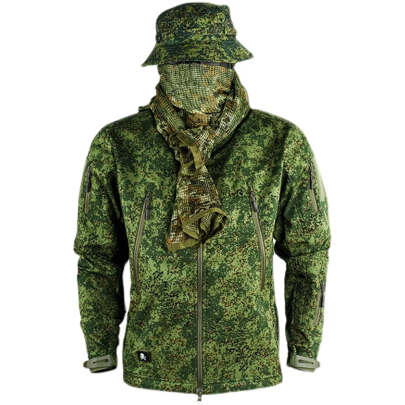 Русская камуфляжная твердая оболочка Мужское пальто для улицы весна-осень