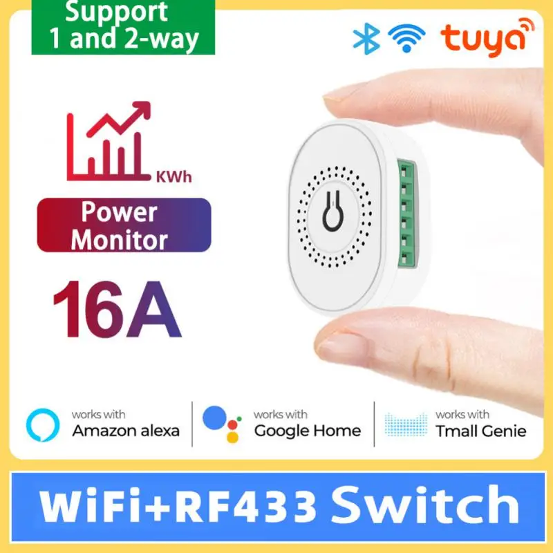 

16A Tuya Mini WiFi+RF433 Switch Module Smart Life Remote Power Monitor Smart Light DIY Switch Module Work With Alexa Google Home