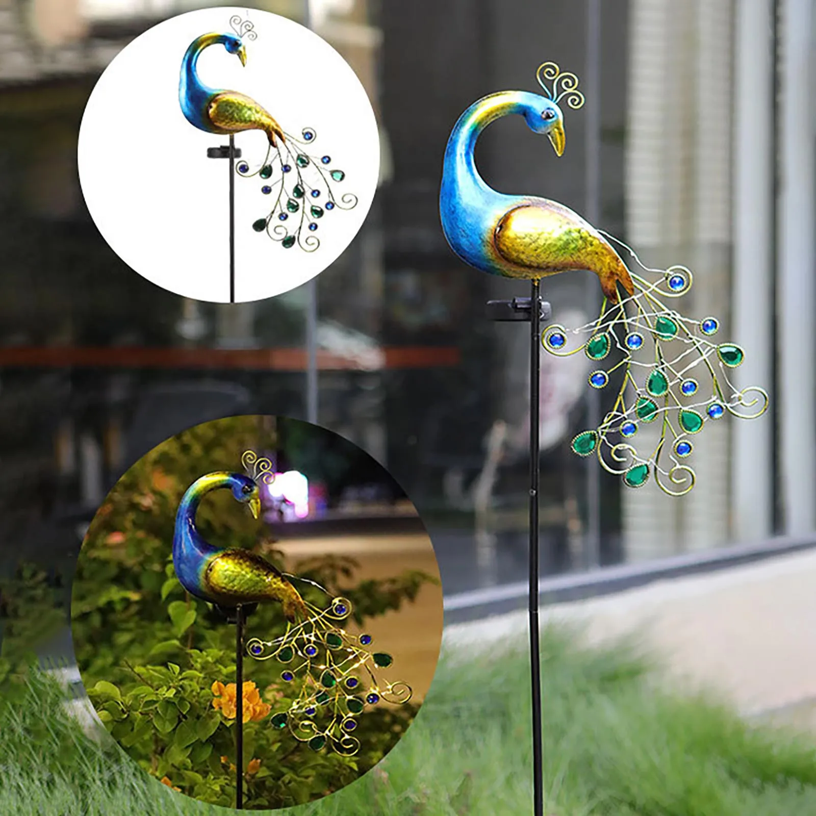 

Solar Peacock Lights Outdoor LED Light Metal Peacock Statues Figurine Lawn Landscape For Yard Path Garden Decoration Sculpture