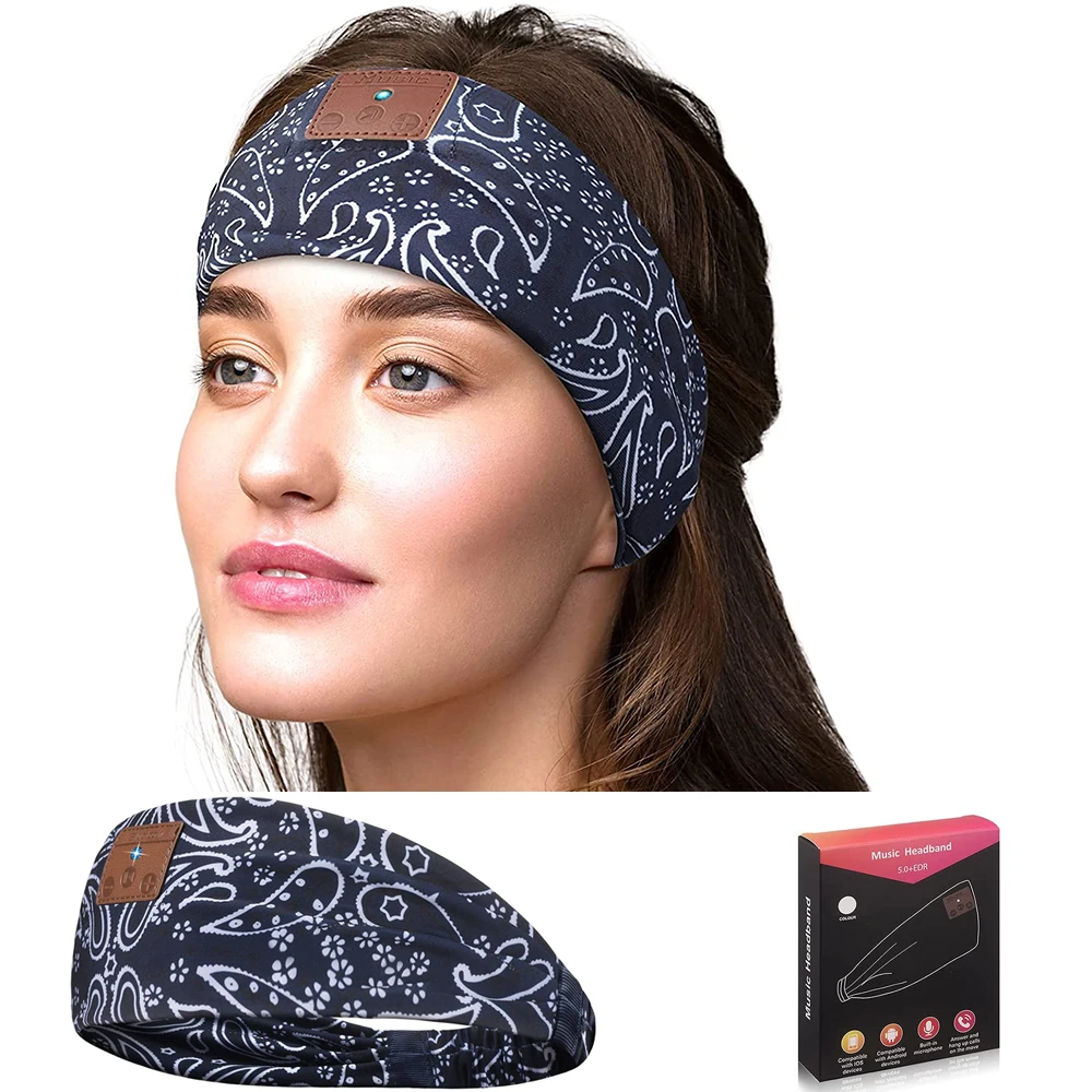 

Sleep Headphones 2022 Bluetooth Boho Headband Headphones with HD Thin Speakers Mic for Side Sleepers Calling Yoga Sports Gift