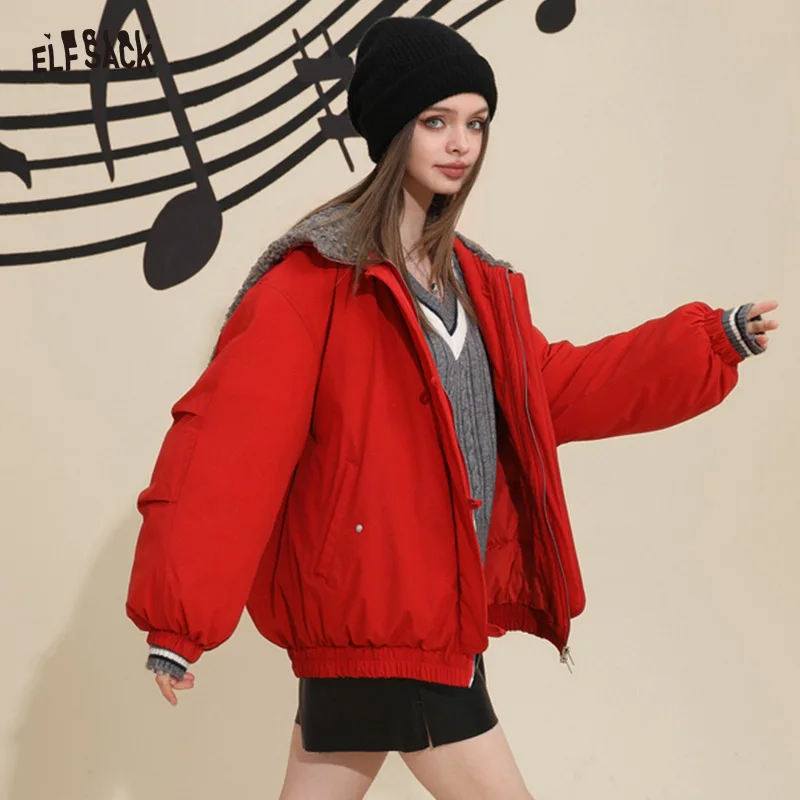 ELFSACK White Warm Down Coats Women 2022 Winter Loose Short Casual Coats