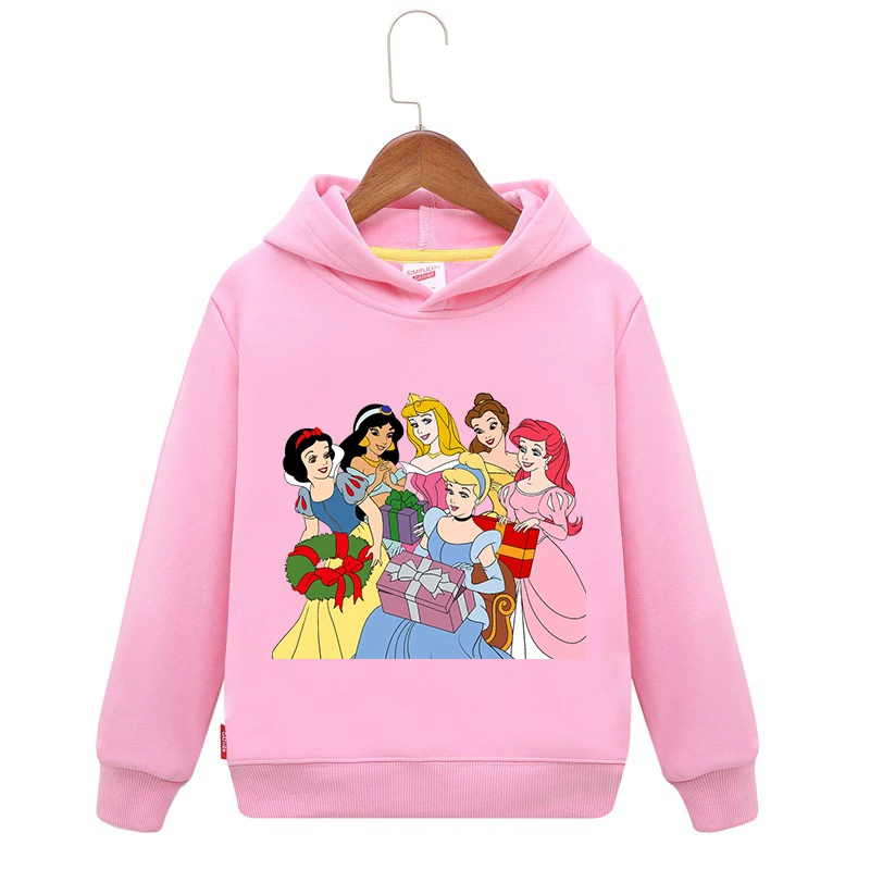 

Disney Princess Aurora Cinderella Jasmine Rapunzel Tiana Snow White Christmas Hoodies for Girls Cute Xmas Graphic Print Pullover