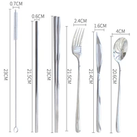 food grade 304 stainless steel portable gift cutlery set creative 6 piece knife spoon fork chopsticks straw combination