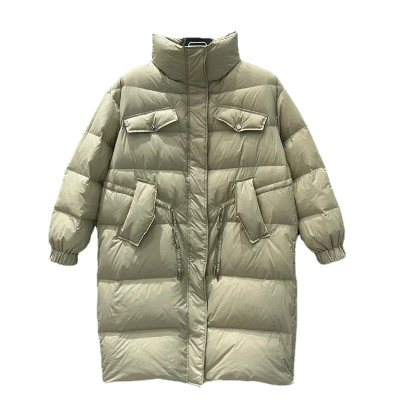 

Женский пуховик с длинным рукавом, облегающее пальто на белом утином пуху в Корейском стиле, модель H416 на зиму, 2022