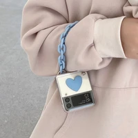diy fashion bracelet cute lover heart hand chain clear shockproof phone case cover for samsung galaxy z flip 4g 3 flip3 5g