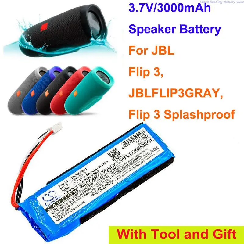 

Cameron Sino 3000mAh Speaker Battery GSP872693, P763098 03 for JBL Flip 3, JBLFLIP3GRAY, Flip 3 Splashproof