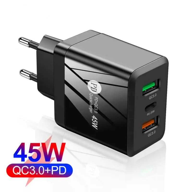 

45W Dual USB QC3.0 Mobile Phone Fast Charging Charger 25W Type-c PD Charger Wall Quick Charge Adapter For Samsung Xiaomi Huawei