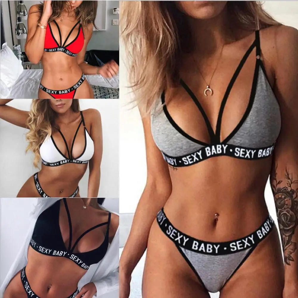 

Letter Backless Sexy Tie Bra Set Bralette Panties Underwear