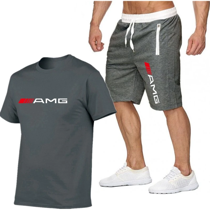 

Костюм спортивный мужской из 2 предметов, футболка и шорты с принтом для фитнеса и отдыха, лето