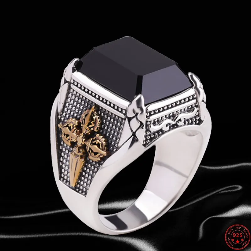 

Мужское серебряное кольцо S925 пробы, новинка 2023, мужская мода, рельефный Будда, тотем, квадрат, искусственный Агат, серебряный Амулет, ювелирные изделия
