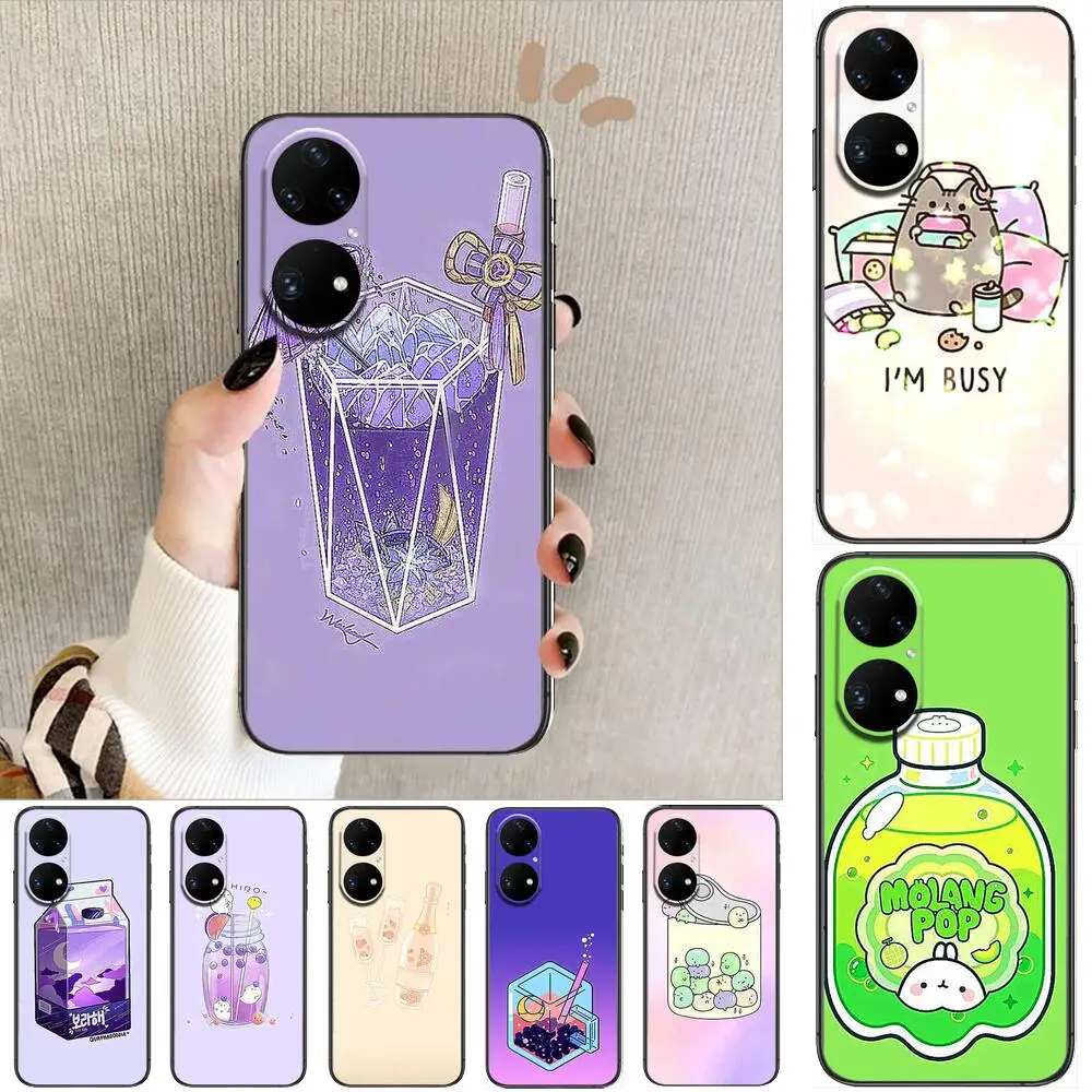 

Milk-cute print Phone Case For Huawei p50 P40 p30 P20 10 9 8 Lite E Pro Plus Black Etui Coque Painting Hoesjes comic fas