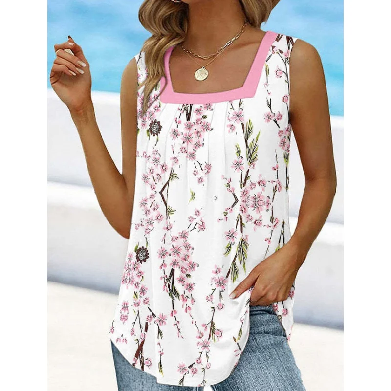 

Женский топ без рукавов, повседневный Свободный пуловер с квадратным вырезом и принтом, лето 2023