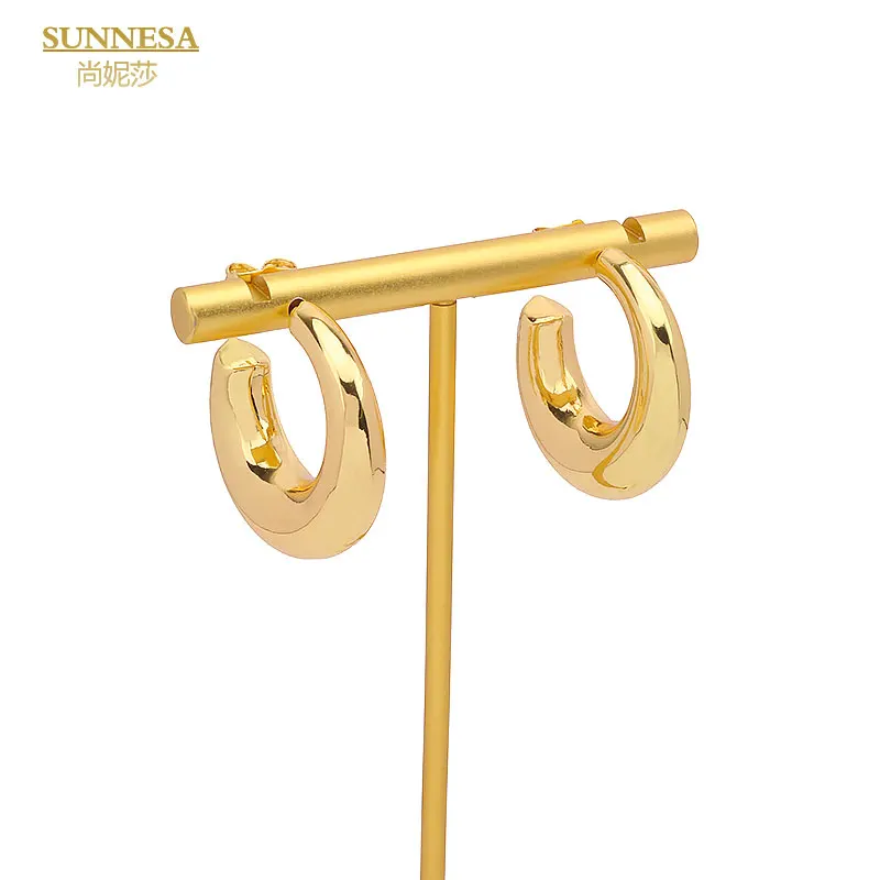 

SUNNESA Italian 18K Gold Plated "C" Round Earrings For Women Girls African Fashion Jewelry Copper Stud Earrings Wedding Gift