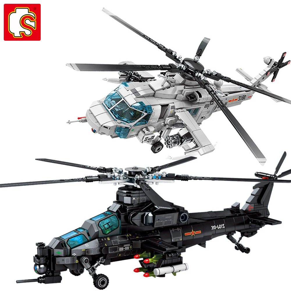 SEMBO Military Aircraft Z-20 Attack Helicopter Building Blocks Armed Soldiers Airplane Model Bricks Kids Toys For Birthday Gifts