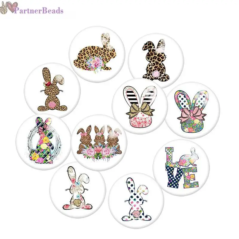 

happy easter rabbit Round Photo Glass Cabochon Demo Flat Back Making Findings 20mm Snap Button N7411