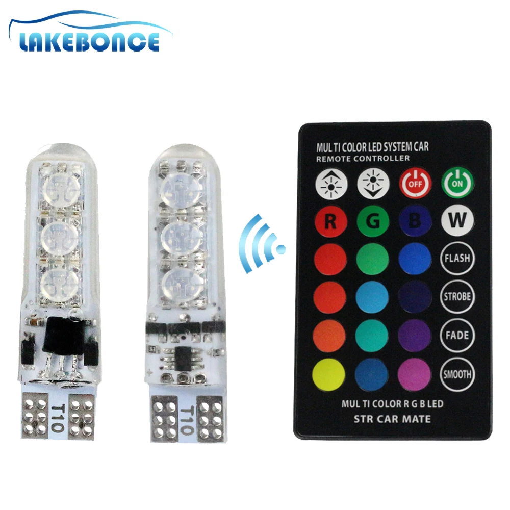 T10 W5W RGB LED Bulbs Car Clearance Lights With Remote Controller 194 Flash Strobe Auto Dome Trunk Wedge Lamp 12V Red Green Blue