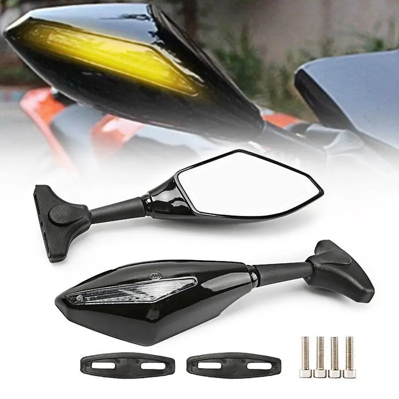 

Motorcycle Rearview Mirrors With Led Turn Signal Double Light Reflector Rear View Mirror Modification Accessories