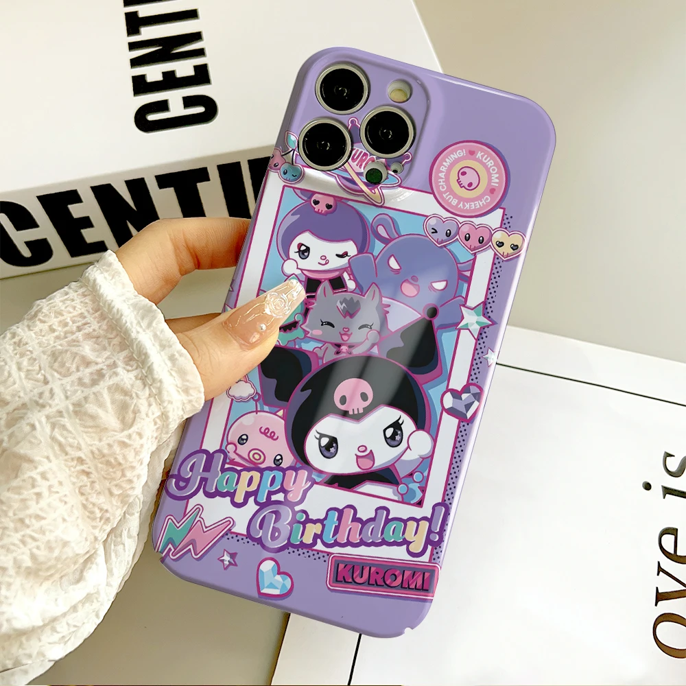 Фото Милый мультяшный фиолетовый чехол для телефона ANIME K-Kuromi для IPhone 16, 15, 14, 13, 12, 11 Plus Pro Max Mini, глянцевый HD, твердый чехол, пленочный корпус №3